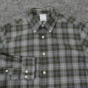 Brooks Brothers Regent Shirt Mens Small Green Gray Plaid‎ Button Down Office